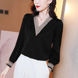 Elegant Fashion V-neck Embroidery Hollow Out Dignified Shirt New Summer Autumn 2022 Long Sleeve Solid Color Women's Clothing
