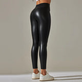 Women PU Leather Leggings Black Pockets Leather Pencil Pants High Waist Sexy Skinny Stretch Leggings Thin Velvet Leather Trouser