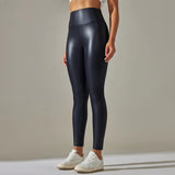 Women PU Leather Leggings Black Pockets Leather Pencil Pants High Waist Sexy Skinny Stretch Leggings Thin Velvet Leather Trouser