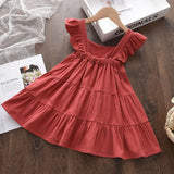 Bear Leader Summer 2023 New Casual Baby Kid Girl Infant Sleeveless Ruffles Princess Dress Cute Solid Color Korean Kids Clothes
