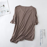Fashion Tops Tees 2023 Summer T-shirt Women Half-Sleeve Solid Loose Shirt V-neck Oversize Basic Top Shirts for Women Casual