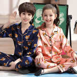 Children's pajamas set Baby suit Kids Clothes Toddler Boys Girls Ice silk satin Cartoon printing Tops Pants Set home Wear
