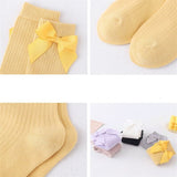 Solid Children Socks With Bows Cotton Baby Girls Socks Soft Toddlers Long Socks For Kids Princess Knee High Socks for Girls 2020