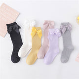 Solid Children Socks With Bows Cotton Baby Girls Socks Soft Toddlers Long Socks For Kids Princess Knee High Socks for Girls 2020