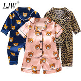 Children's pajamas set Baby suit Kids Clothes Toddler Boys Girls Ice silk satin Cartoon printing Tops Pants Set home Wear