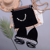 3pcs Bikini Set Woman Crochet Shell Tassel Bikini Top And Seashell Ankle Chain Sexy Beach Skirt Lace See Through Slim Mini Skirt