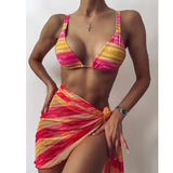 Sexy 3 Piece Swimsuit Women Tie Dye Push Up Padded Biquini Brazilian Summer Bathing Suit Thong Bikini 2021 Swimwear Women Skirt