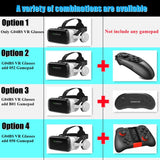 G04BS Wireless VR Glasses 3D Virtual Reality Box Google Cardboard Stereo Mic Headset Helmet for 4.7-7.2" Smartphone+Joystick