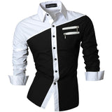Jeansian Men's Casual Dress Shirts Fashion Desinger Stylish Long Sleeve 8371 Black2