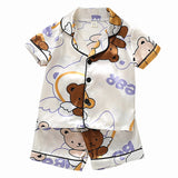 Children's pajamas set Baby suit Kids Clothes Toddler Boys Girls Ice silk satin Cartoon printing Tops Pants Set home Wear