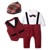 Baby Suits Newborn Boy Clothes Vest + Romper + Hat Formal Clothing Outfit Party Bow Tie Children Birthday Dress New Born 0- 24 M