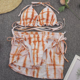Sexy 3 Piece Swimsuit Women Tie Dye Push Up Padded Biquini Brazilian Summer Bathing Suit Thong Bikini 2021 Swimwear Women Skirt