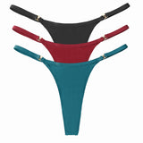 3Pcs/Set Sexy Women's Panties Low Waist Cotton G-string Thong Panties Women's Solid Color Metal T-pants Panties S-XL Lingerie