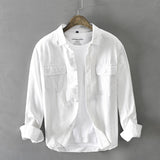Autumn Winter New Men New Men's White Long Sleeve Shirt Pure Cotton Retro Style Button Up Pocket White Workwear GA-Z102