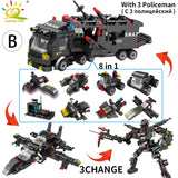 HUIQIBAO SWAT Police Station Truck Model Building Blocks City Machine Helicopter Car Figures Bricks Educational Toy For Children