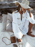 2023 Beach Cover up  White Tunic Woman Bikini Cover-ups Bathing Suit Women Beachwear Swimsuit Cover up Sarong pareo plage Q833