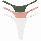 3Pcs/Set Sexy Women's Panties Low Waist Cotton G-string Thong Panties Women's Solid Color Metal T-pants Panties S-XL Lingerie