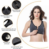 VEQKING Front Zipper Women Sports Bras,Breathable Wirefree Padded Push Up Sports Top,Fitness Gym Yoga Workout Bra Sports Bra Top