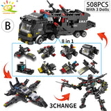 HUIQIBAO SWAT Police Station Truck Model Building Blocks City Machine Helicopter Car Figures Bricks Educational Toy For Children