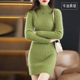 Autumn and Winter 2022 Long Women's Sweater 100% Mink Cashmere High Neck Knitted Pullover Korean Fashion Soft Women's Top