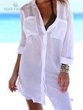 2023 Beach Cover up  White Tunic Woman Bikini Cover-ups Bathing Suit Women Beachwear Swimsuit Cover up Sarong pareo plage Q833