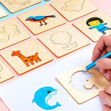 Montessori Kids Drawing Toys 20Pcs Wooden DIY Painting Template Stencils Learning Educational Toys for Children Christmas Gifts