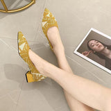 Large women's high-heeled shoes Fashion pointy beautiful pattern square toe shoes Heel rubber anti-skid shoes New 2023