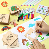 Montessori Kids Drawing Toys 20Pcs Wooden DIY Painting Template Stencils Learning Educational Toys for Children Christmas Gifts