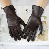 Touch Screen Sheepskin Driver Driving Gloves Female Color Leather Unlined Thin Fashion Straight Style Motorcycle Riding Gloves