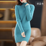Autumn and Winter 2022 Long Women's Sweater 100% Mink Cashmere High Neck Knitted Pullover Korean Fashion Soft Women's Top