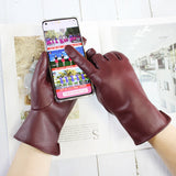 Touch Screen Sheepskin Driver Driving Gloves Female Color Leather Unlined Thin Fashion Straight Style Motorcycle Riding Gloves