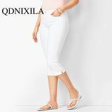 Woman's Jeans Black Denim Pants Ladies Cropped Trousers Skinny  Knee Length Jeans Women Elastic High Waist Mom Jeans Oversize