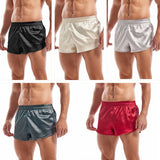 Satin Underwear Boxers Men's Sexy Boxer Briefs Smooth Silk Pajamas Shorts Loose Split Man Lounge Boxershorts Home Sleep Bottoms