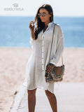 2023 Beach Cover up  White Tunic Woman Bikini Cover-ups Bathing Suit Women Beachwear Swimsuit Cover up Sarong pareo plage Q833