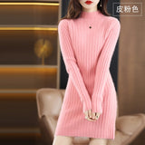 Autumn and Winter 2022 Long Women's Sweater 100% Mink Cashmere High Neck Knitted Pullover Korean Fashion Soft Women's Top