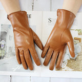 Touch Screen Sheepskin Driver Driving Gloves Female Color Leather Unlined Thin Fashion Straight Style Motorcycle Riding Gloves