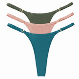 3Pcs/Set Sexy Women's Panties Low Waist Cotton G-string Thong Panties Women's Solid Color Metal T-pants Panties S-XL Lingerie