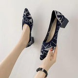 Large women's high-heeled shoes Fashion pointy beautiful pattern square toe shoes Heel rubber anti-skid shoes New 2023
