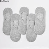 5 Pairs Summer Thin Invisible Cotton Men's Socks Silicone Non-Slip Sock For Men Breathable Pure Color Socks Fashion Boat Socks