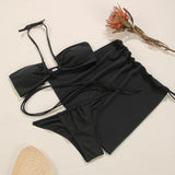 2021 Sexy 3-Piece Bikinis Suit Halter Swimwear Women Beachwear Wave Point Swimsuit Female Holiday Beach Skirt Black Bikini Set