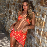 2021 Sexy 3-Piece Bikinis Suit Halter Swimwear Women Beachwear Wave Point Swimsuit Female Holiday Beach Skirt Black Bikini Set