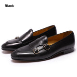 FELIX CHU Genuine Leather Mens Loafer Shoes Handmade Monk Strap Wedding Party Casual Dress Shoes Black Brown Footwear for Men