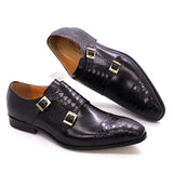 Size 47 Size 13 Mens Dress Shoes Genuine Leather Double Buckle Monk Strap Men Shoes Snake Print Cap Toe Classic Italian Shoes