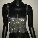 Bling Rhinestones Party Crop Top 2022 Fashion Solid Backless Straps Full Diamonds Sequins Cami Cropped Top for Women