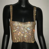 Bling Rhinestones Party Crop Top 2022 Fashion Solid Backless Straps Full Diamonds Sequins Cami Cropped Top for Women