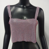 Bling Rhinestones Party Crop Top 2022 Fashion Solid Backless Straps Full Diamonds Sequins Cami Cropped Top for Women