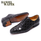Luxury Italian Leather Dress Shoes Men Fashion Plaid Print Lace Up Black Brown Wedding Office Shoes Formal Oxford Shoes for Men