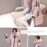 Women Winter Fur Collar Hooded Parka Fashion Letter Patch Zipper Pockets Design Long Jacket Elegant Slim Warm Thick Female Coats