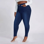 2023 Fall New XL-4XL Plus Size Jeans For Women Fashion High Waist Stretch Denim Pencil Pants Casual Skinny Trousers Drop Ship