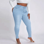 2023 Fall New XL-4XL Plus Size Jeans For Women Fashion High Waist Stretch Denim Pencil Pants Casual Skinny Trousers Drop Ship